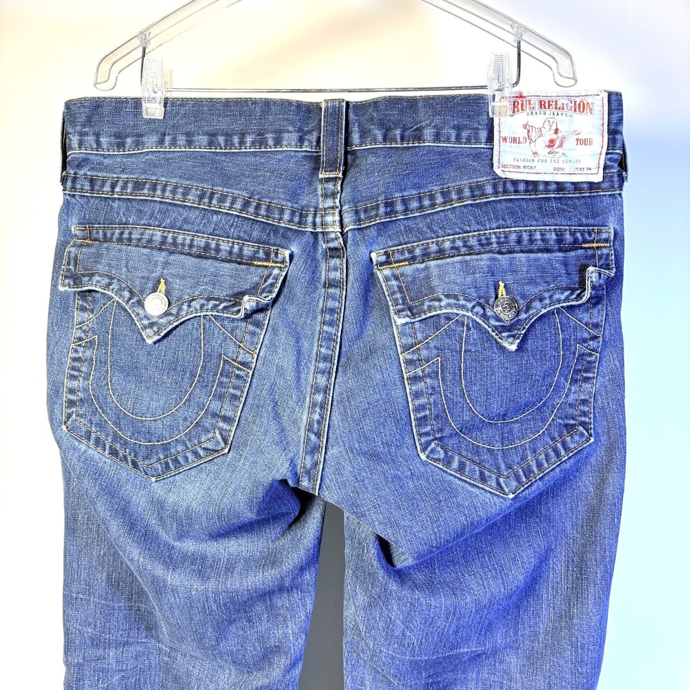 True Religion Mens Ricky Relaxed Straight Blue Jeans T Flap  USA  Sz 36 x 33
